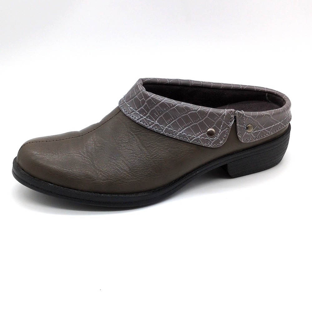 Easy Street Shoes Womens Gray 9 Faux Leather Mules Comfort Wave Clogs Walking